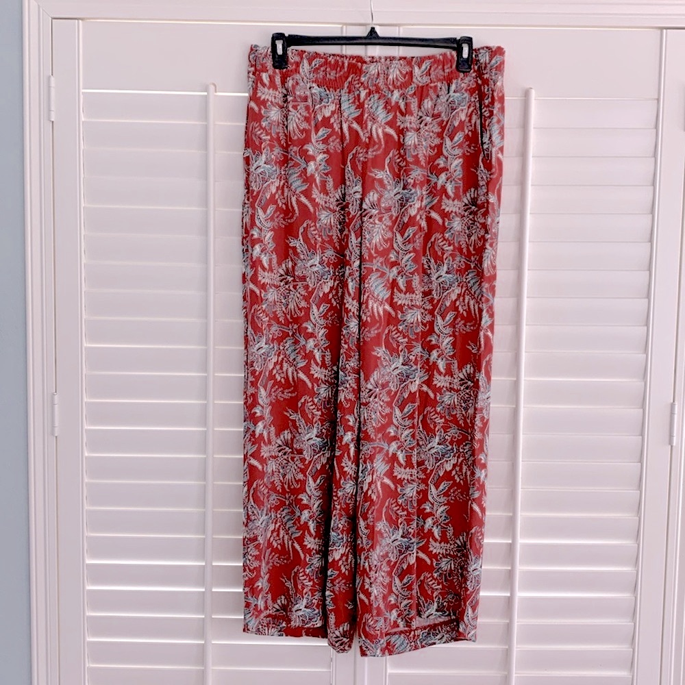 LOFT Tropical Palm  Floral Wide Leg Palazzo Pant - Picture 5 of 9